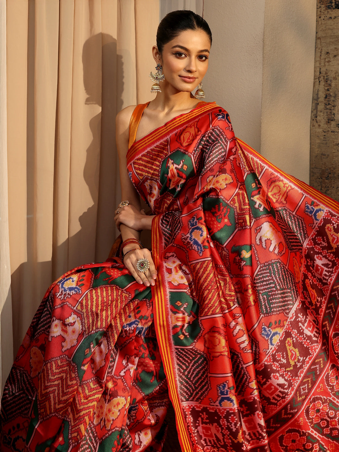 Multi Printed Silk Saree With Unstitched Blouse Piece
