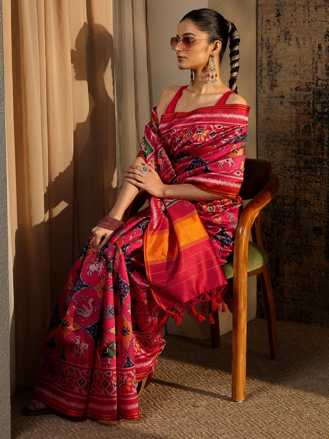 Multi Printed Silk Saree With Unstitched Blouse Piece