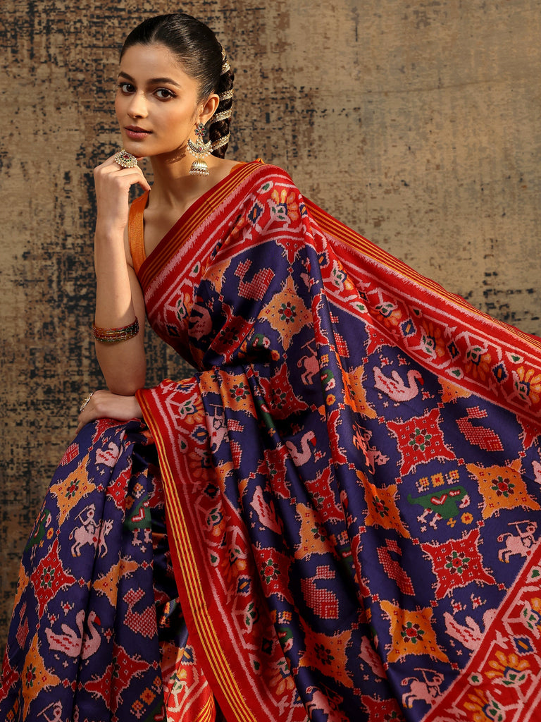Libas Multi Printed Silk Saree With Unstitched Blouse Piece