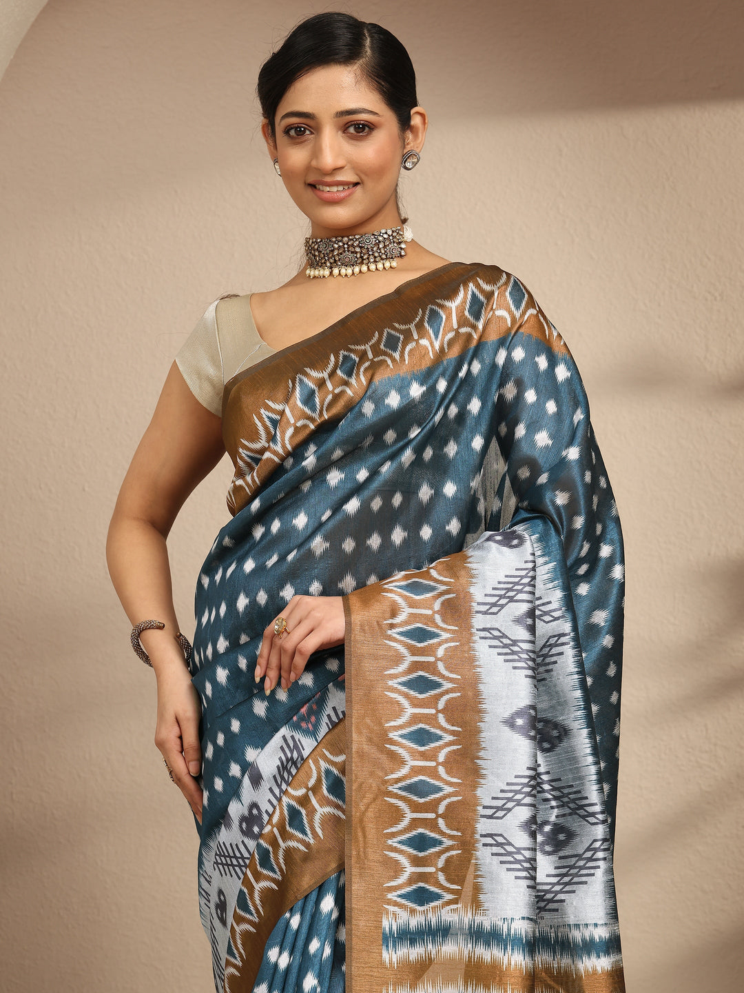 Multi Printed Silk Saree With Unstitched Blouse Piece