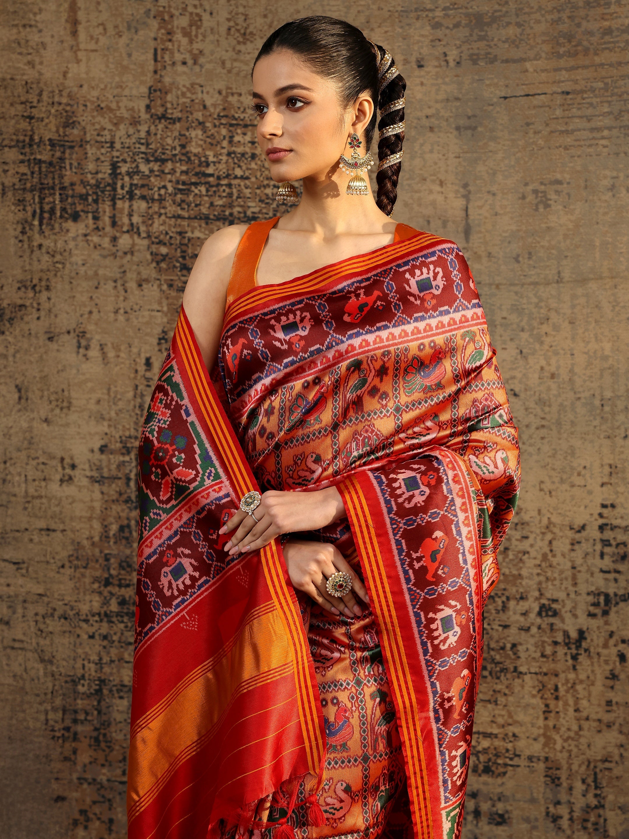 libas Multi Tribal Printed Silk Saree With Unstitched Blouse Piece-picture-35