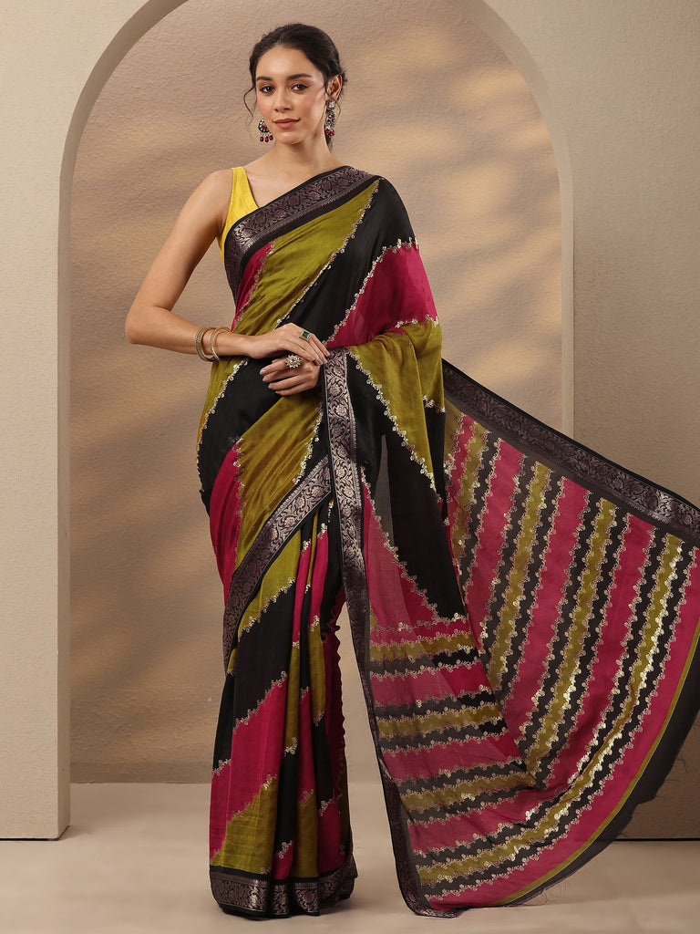 Libas Multi Woven Design Silk Blend Saree With Unstitched Blouse Piece