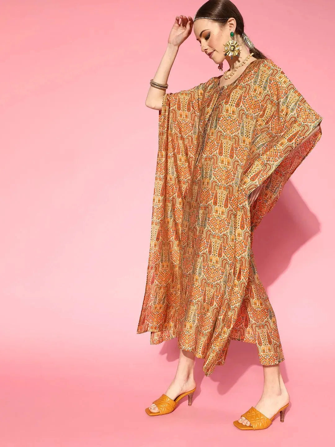 Multicolored Printed Silk Blend Dress - Libas 