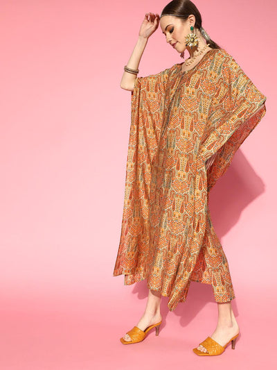 Multicolored Printed Silk Blend Dress - Libas