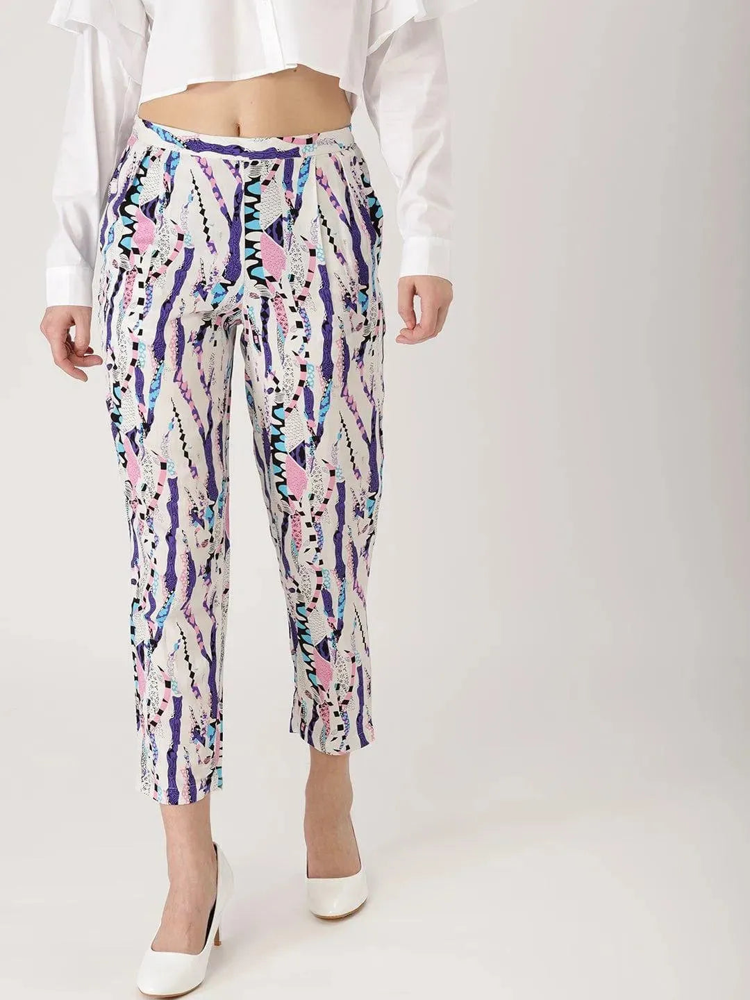 Multicoloured Abstract Rayon Trousers - Libas