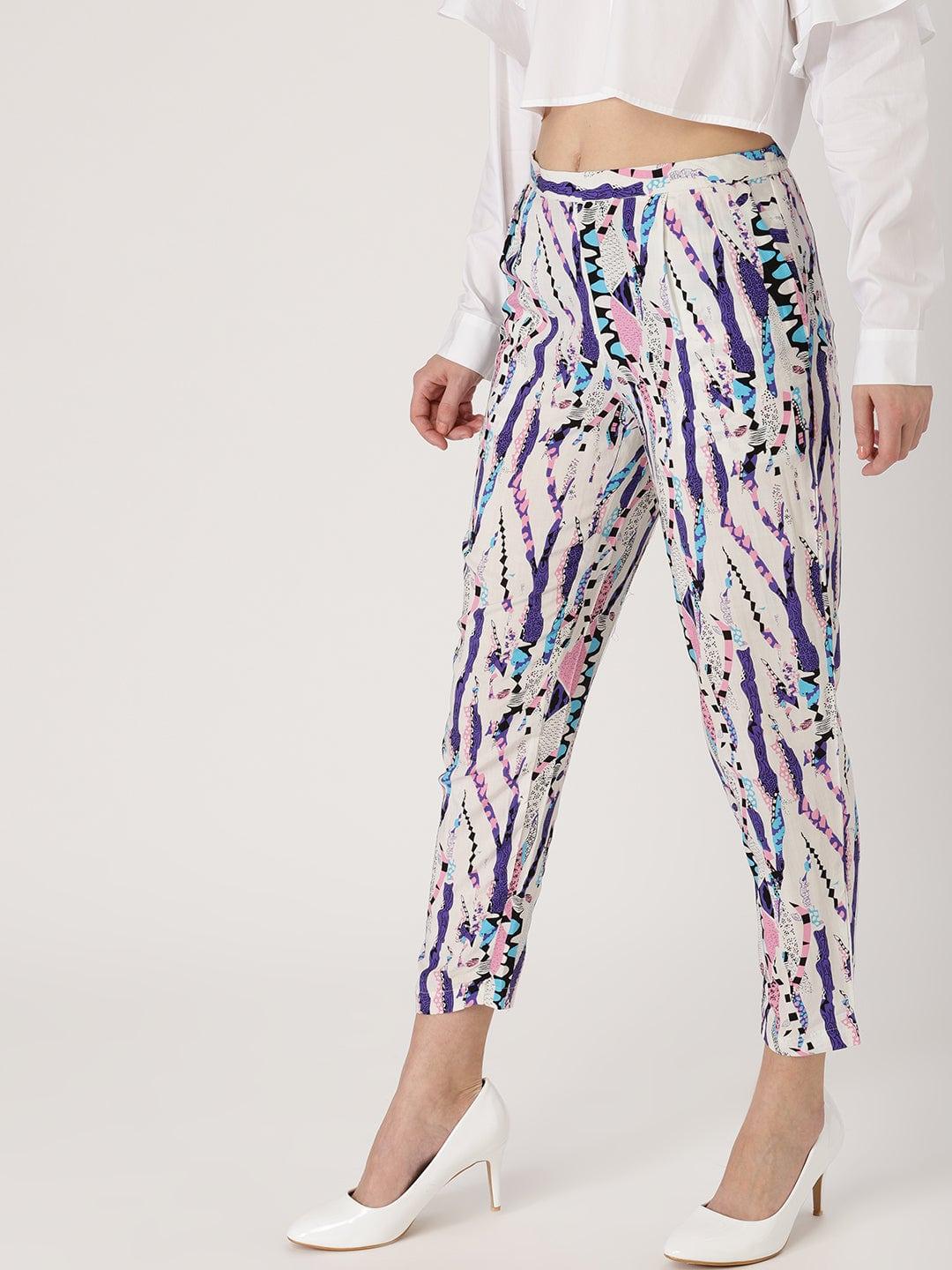 Multicoloured Abstract Rayon Trousers - Libas