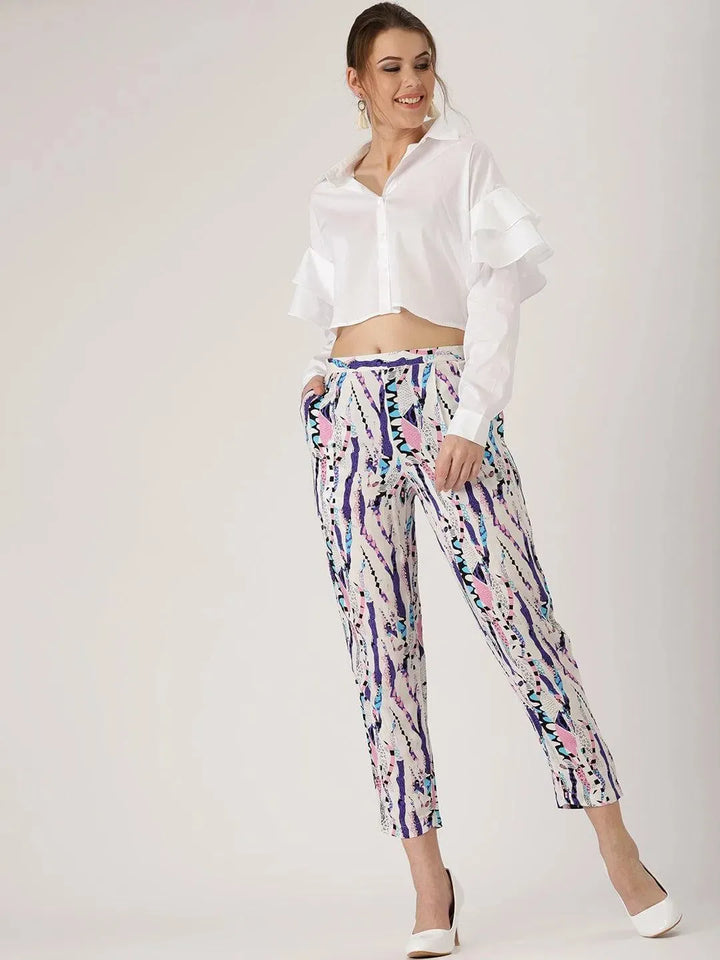 Multicoloured Abstract Rayon Trousers - Libas