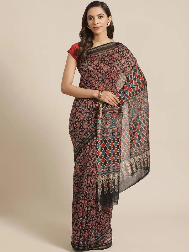 Multicoloured Chanderi Silk Saree - Libas