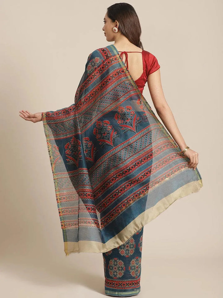 Multicoloured Chanderi Silk Saree - Libas