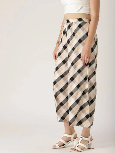 Multicoloured Checkered Crepe Palazzos - Libas