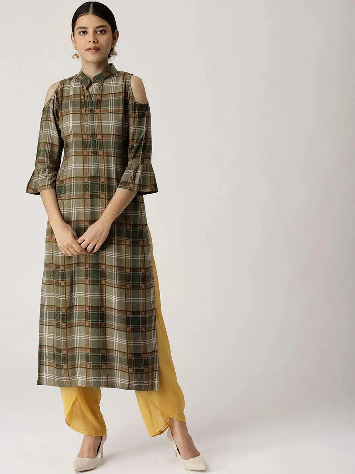 Multicoloured Checkered Rayon Kurta - Libas