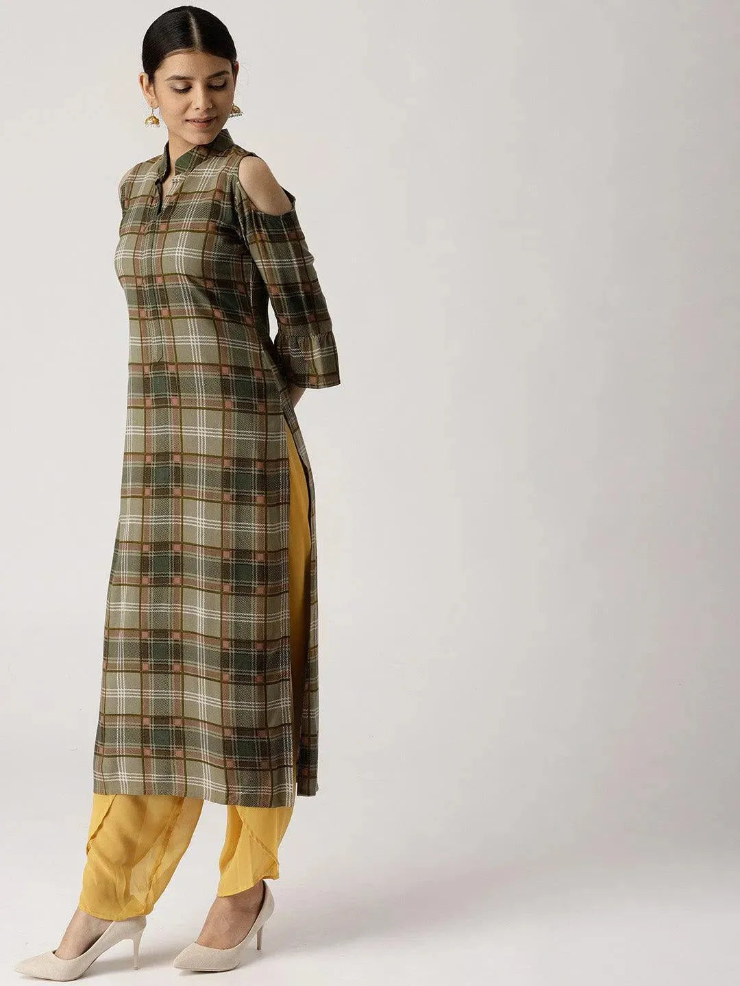 Multicoloured Checkered Rayon Kurta - Libas 