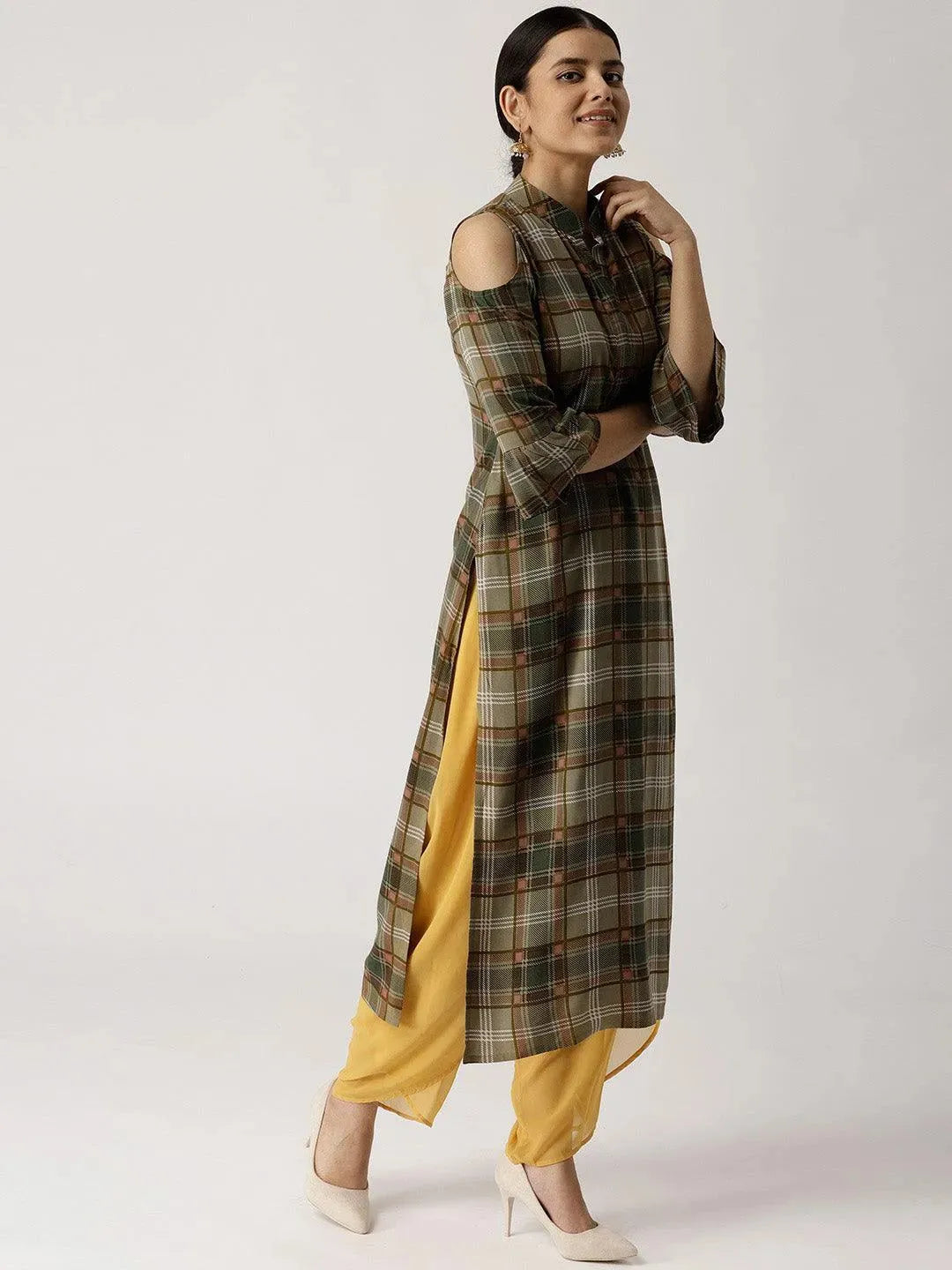 Multicoloured Checkered Rayon Kurta - Libas 