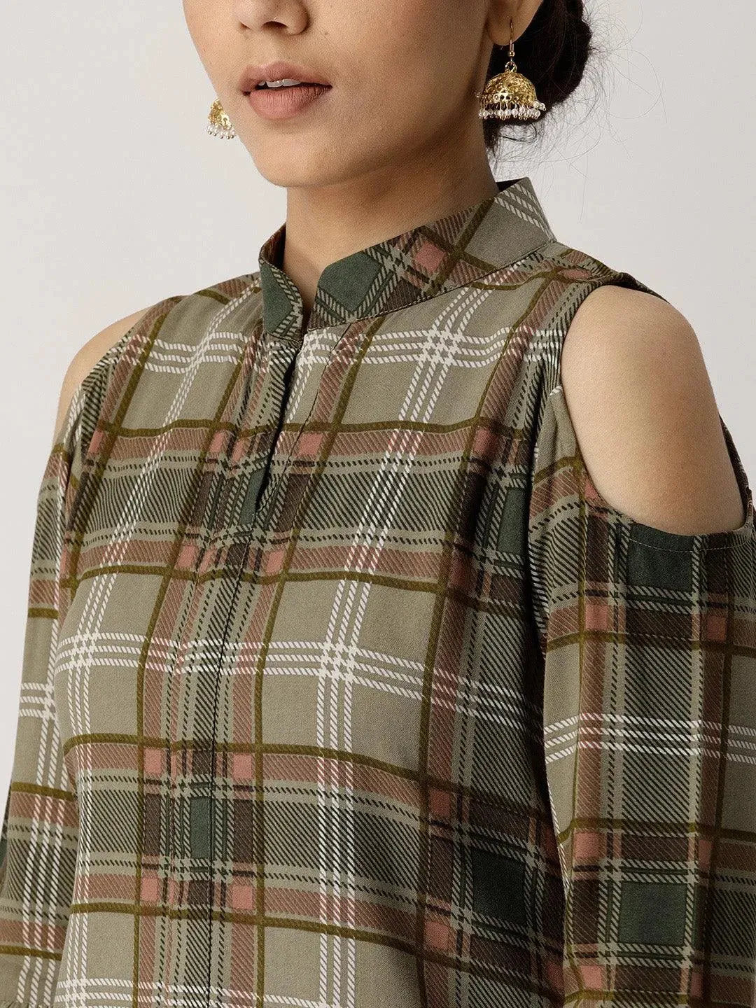 Multicoloured Checkered Rayon Kurta - Libas 