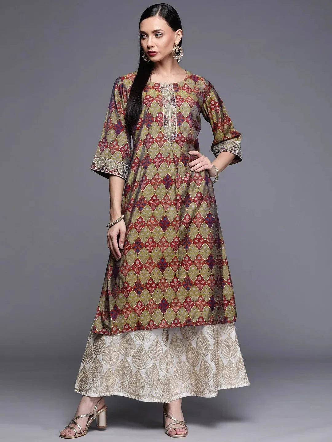 Multicoloured Printed Chanderi Silk Kurta - Libas