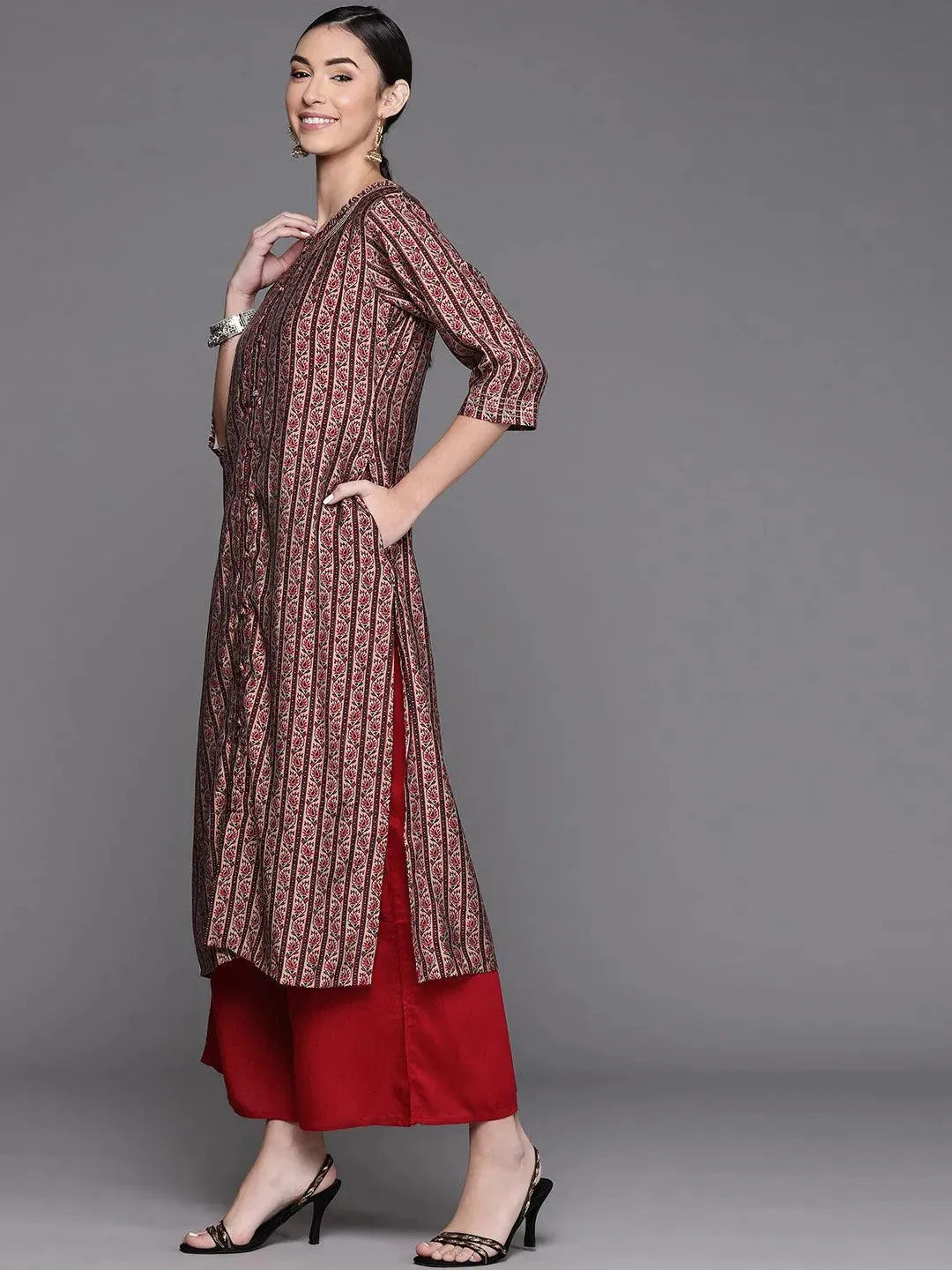 Multicoloured Printed Chanderi Silk Kurta - Libas 
