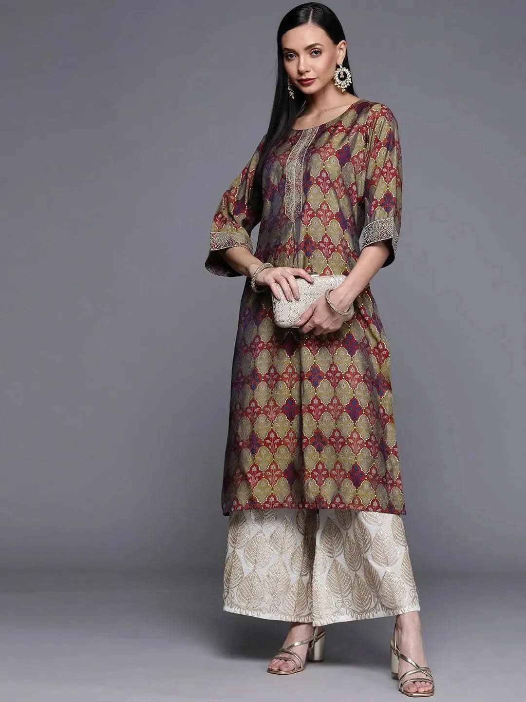 

Buy Multicoloured Printed Chanderi Silk Kurta - 22091O- | Libas Ethnic Wear Online