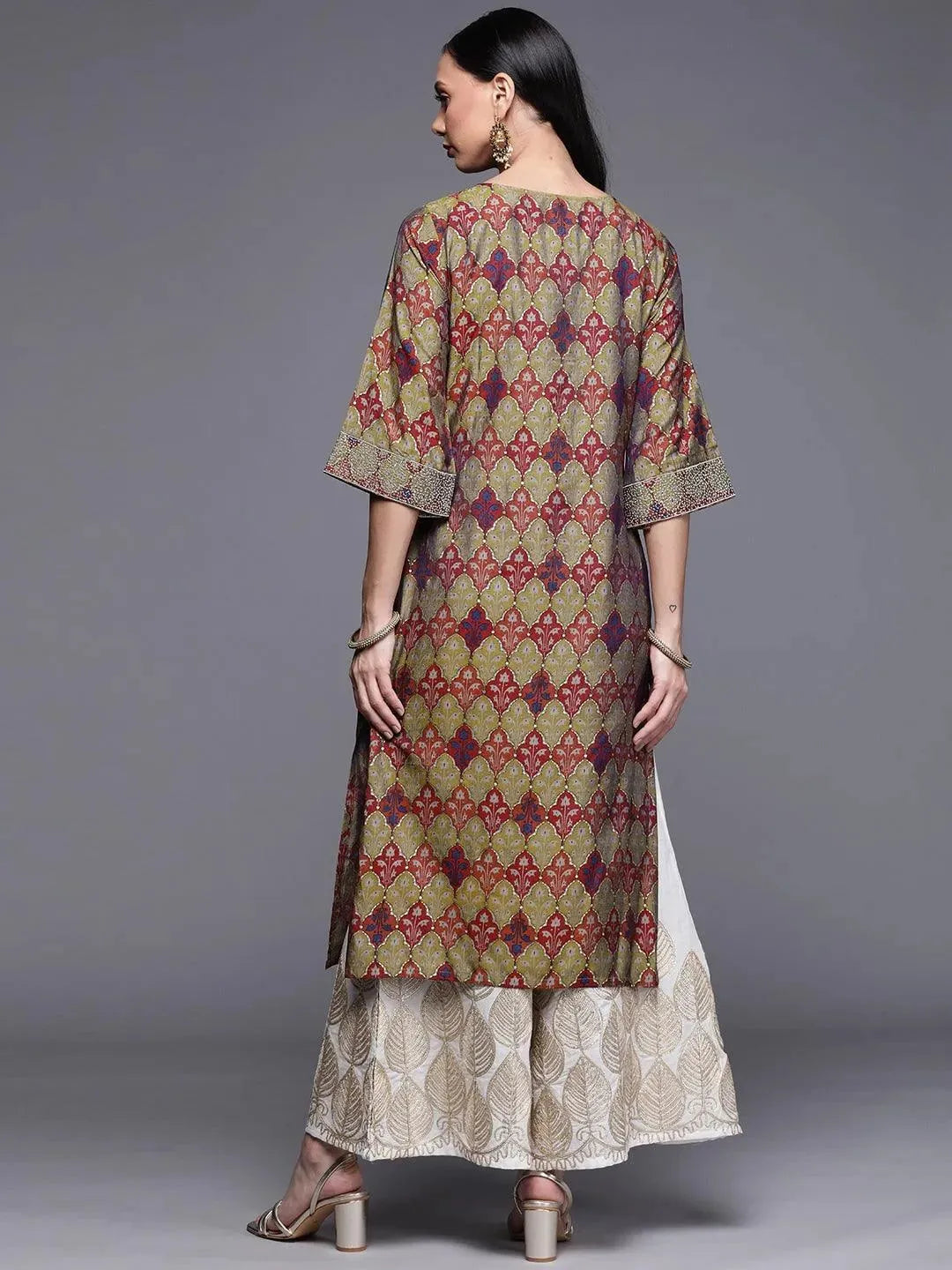 Multicoloured Printed Chanderi Silk Kurta - Libas