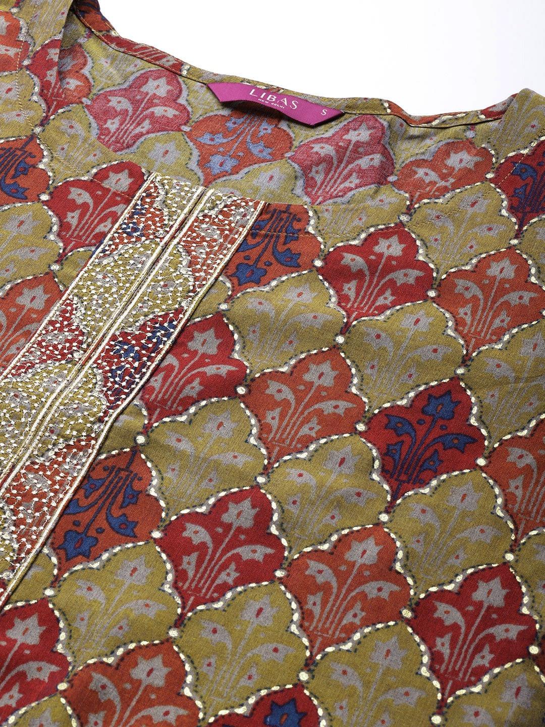 Multicoloured Printed Chanderi Silk Kurta