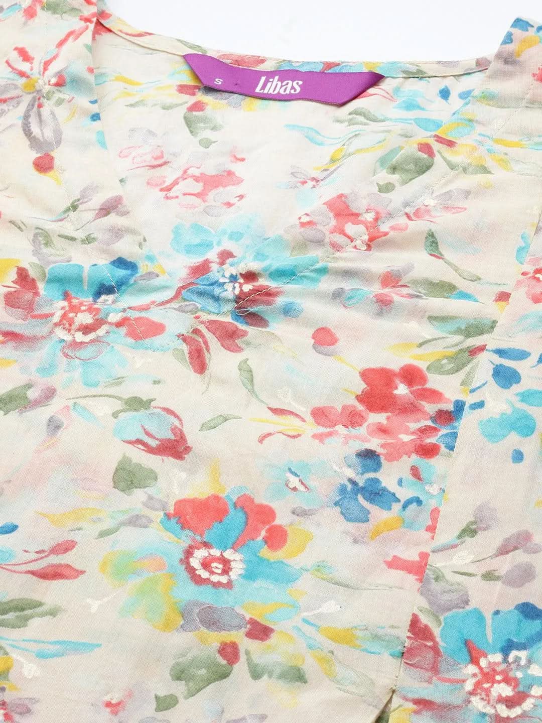 

Multicoloured Printed Cotton A-Line Tunic With Palazzos