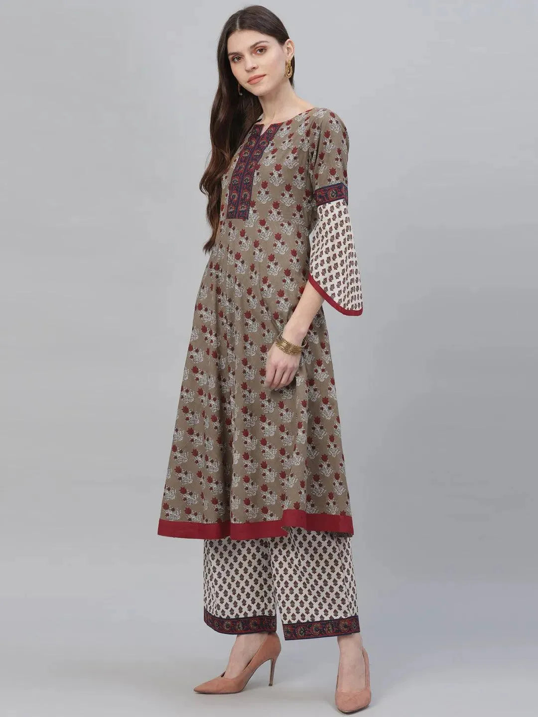 Multicoloured Printed Cotton Suit Set - Libas 
