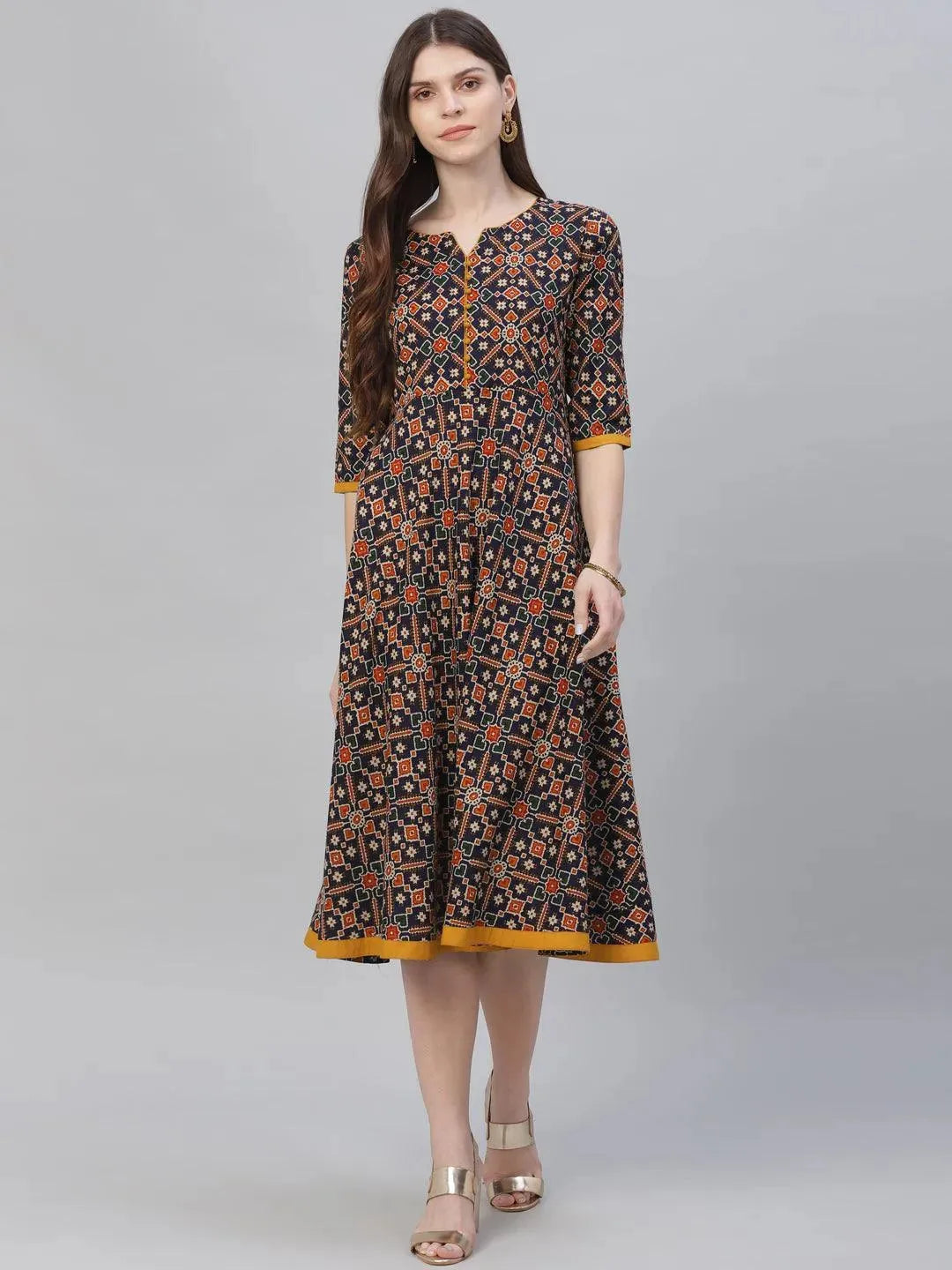 Multicoloured Printed Cotton Dress - Libas