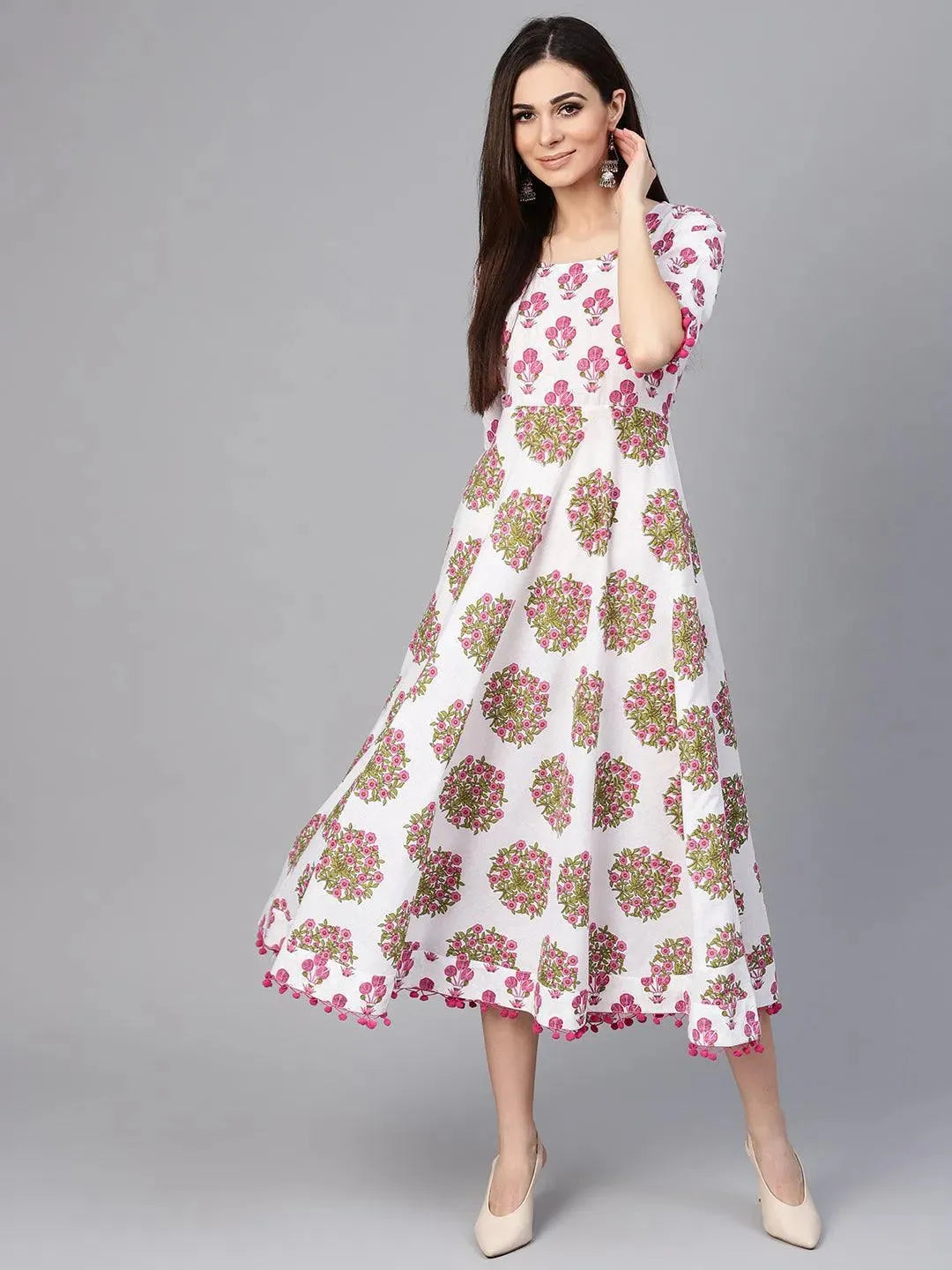 Multicoloured Printed Cotton Dress - Libas