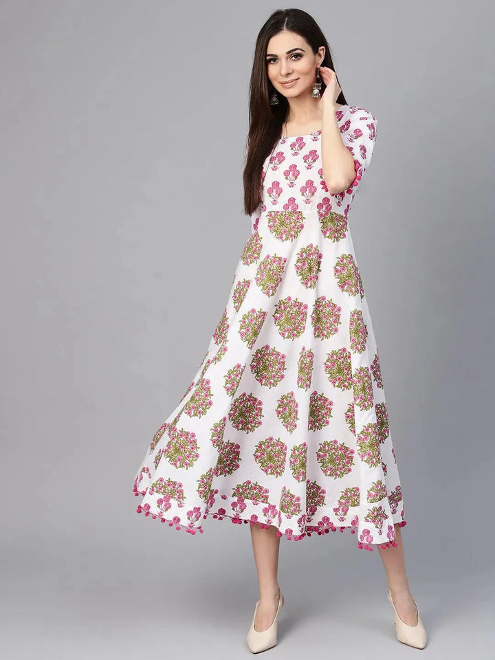 Multicoloured Printed Cotton Dress - Libas