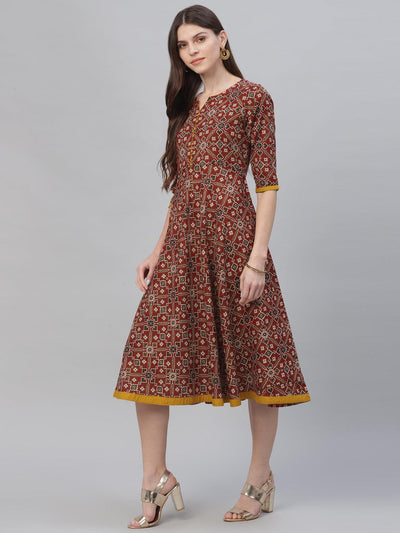 Multicoloured Printed Cotton Dress - Libas