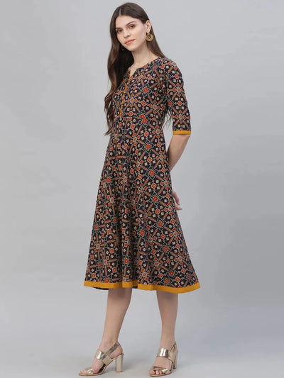 Multicoloured Printed Cotton Dress - Libas