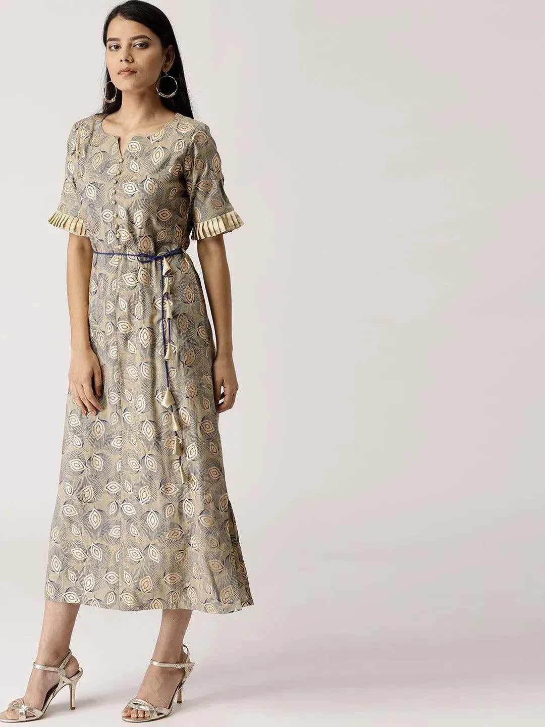 Multicoloured Printed Cotton Dress - Libas 