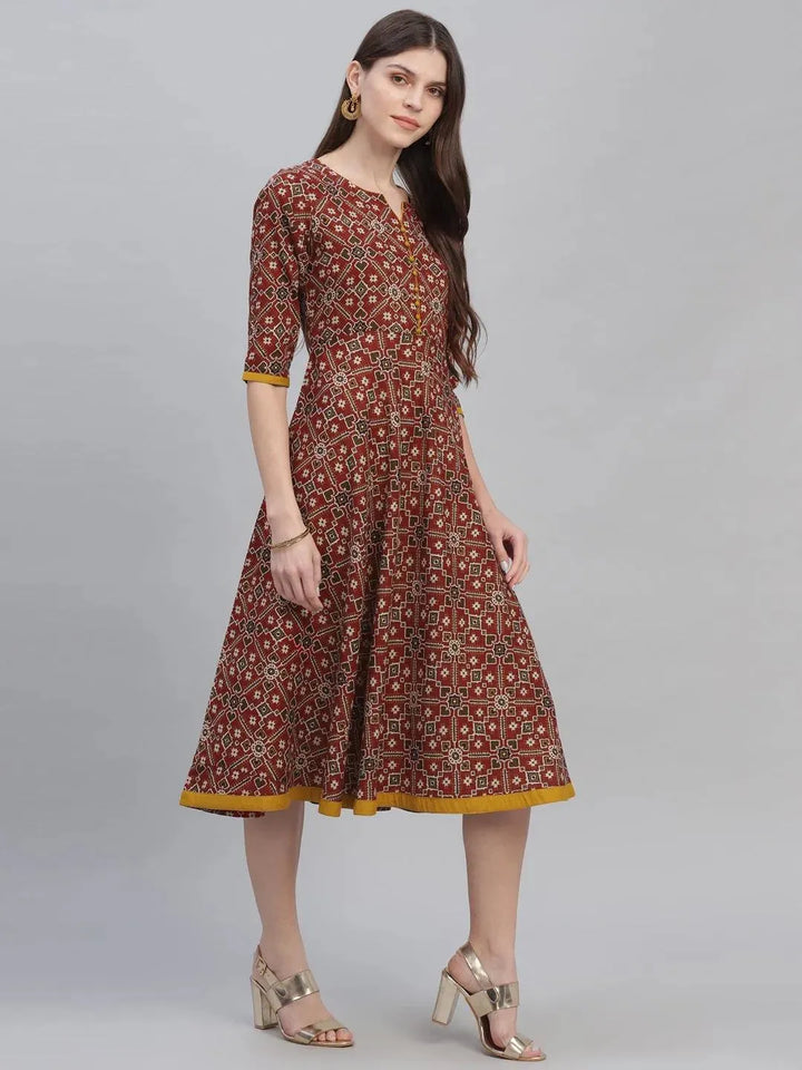 Multicoloured Printed Cotton Dress - Libas