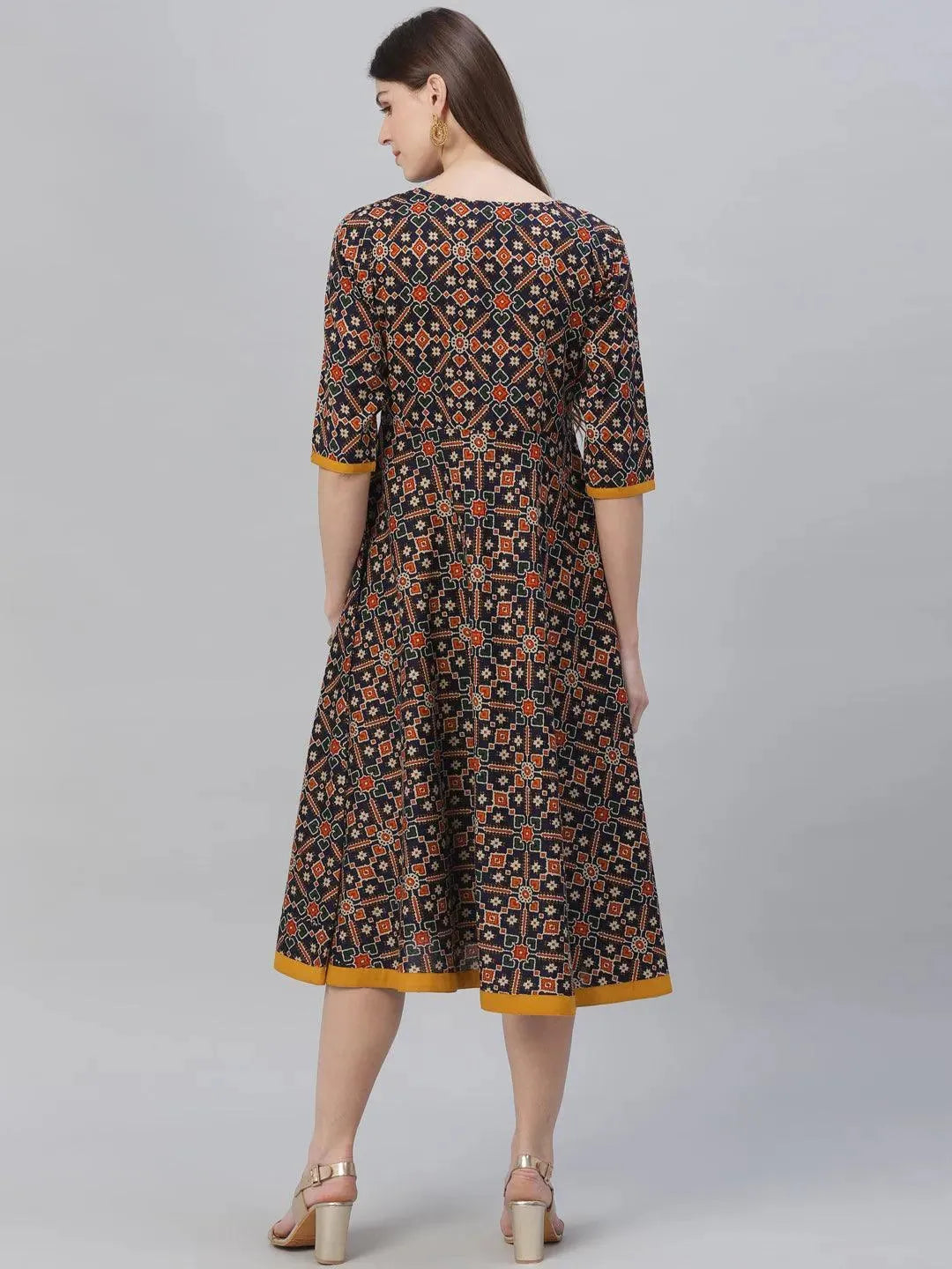 Multicoloured Printed Cotton Dress - Libas