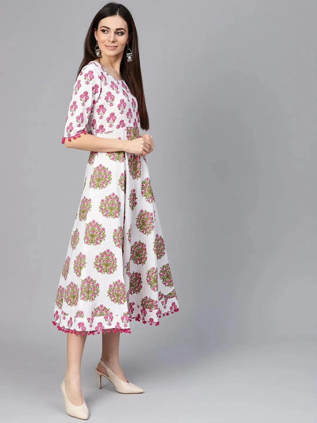Multicoloured Printed Cotton Dress - Libas 