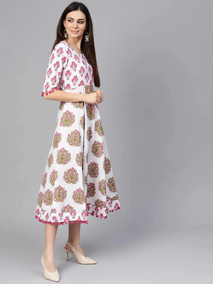 Multicoloured Printed Cotton Dress - Libas