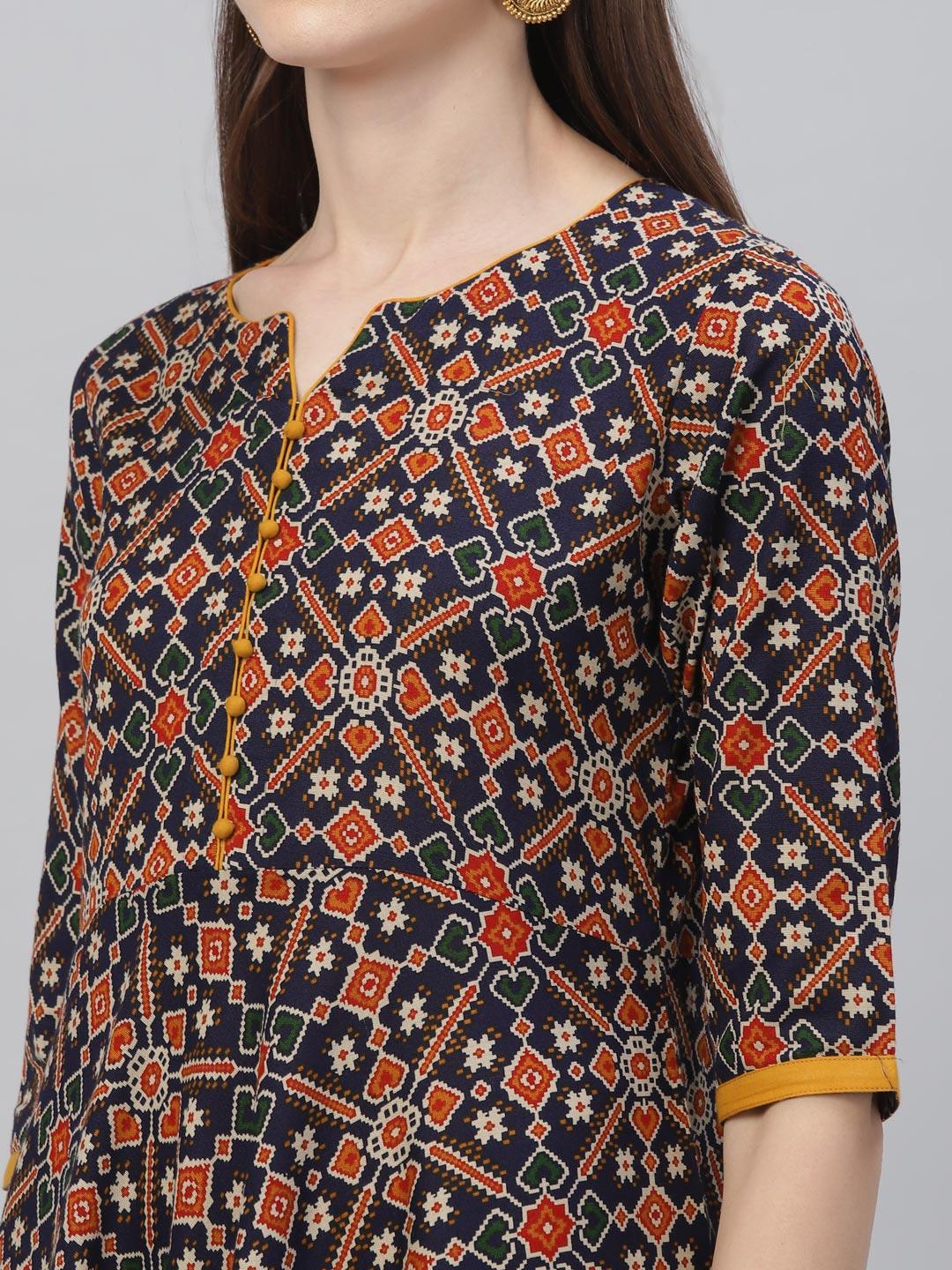 Multicoloured Printed Cotton Dress - Libas