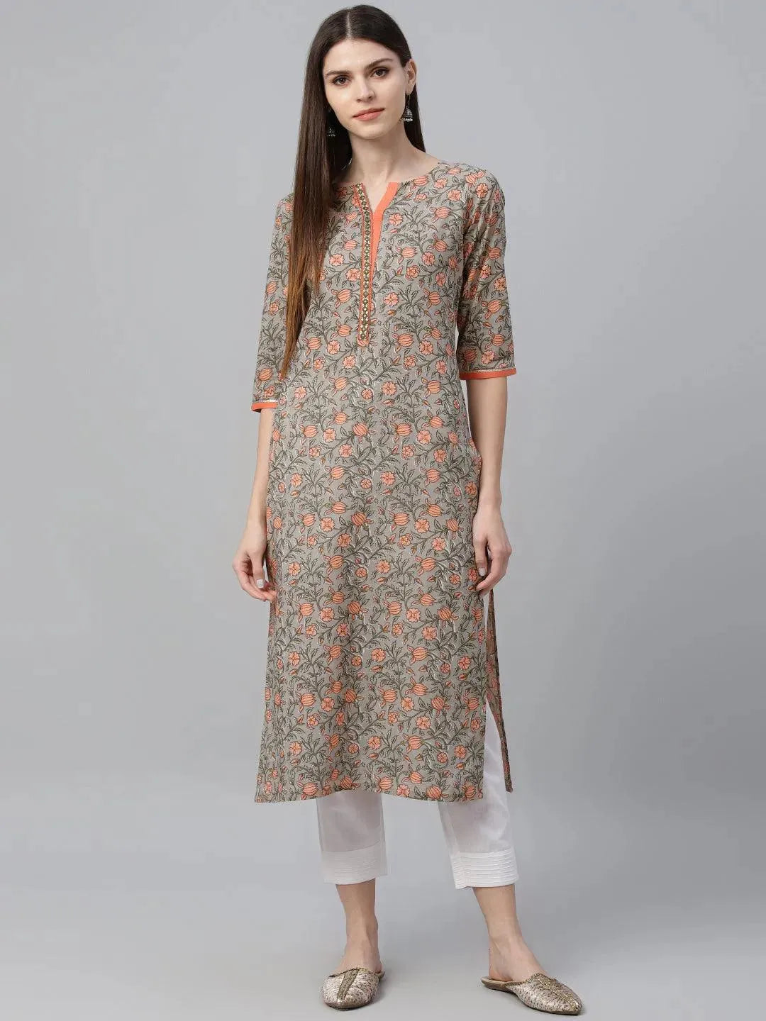 Multicoloured Printed Cotton Kurta - Libas