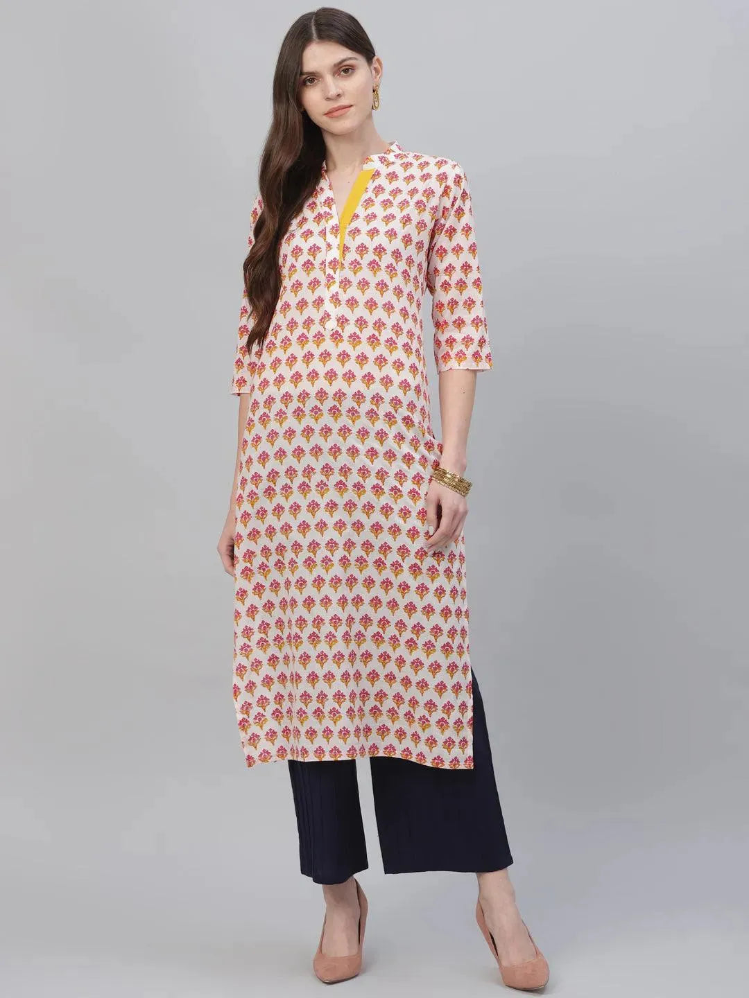 Multicoloured Printed Cotton Kurta - Libas