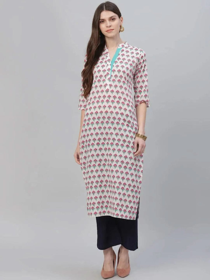 Multicoloured Printed Cotton Kurta - Libas