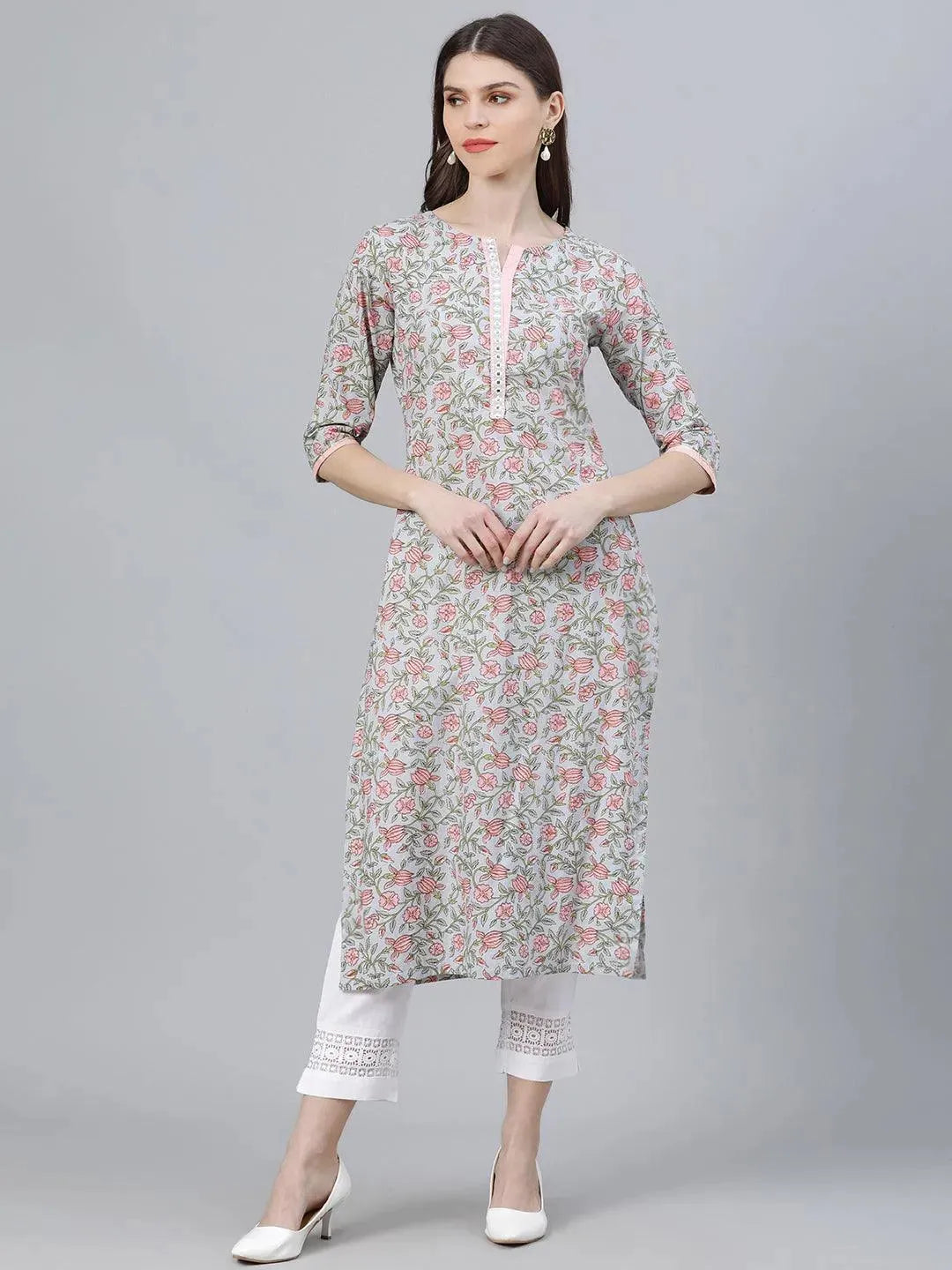 Multicoloured Printed Cotton Kurta - Libas