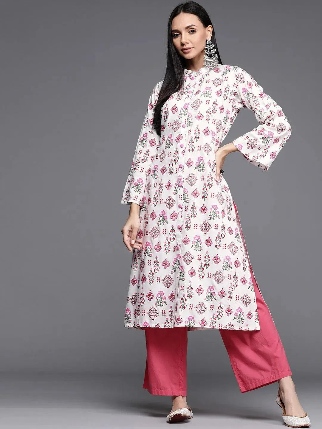 Multicoloured Printed Cotton Kurta - Libas