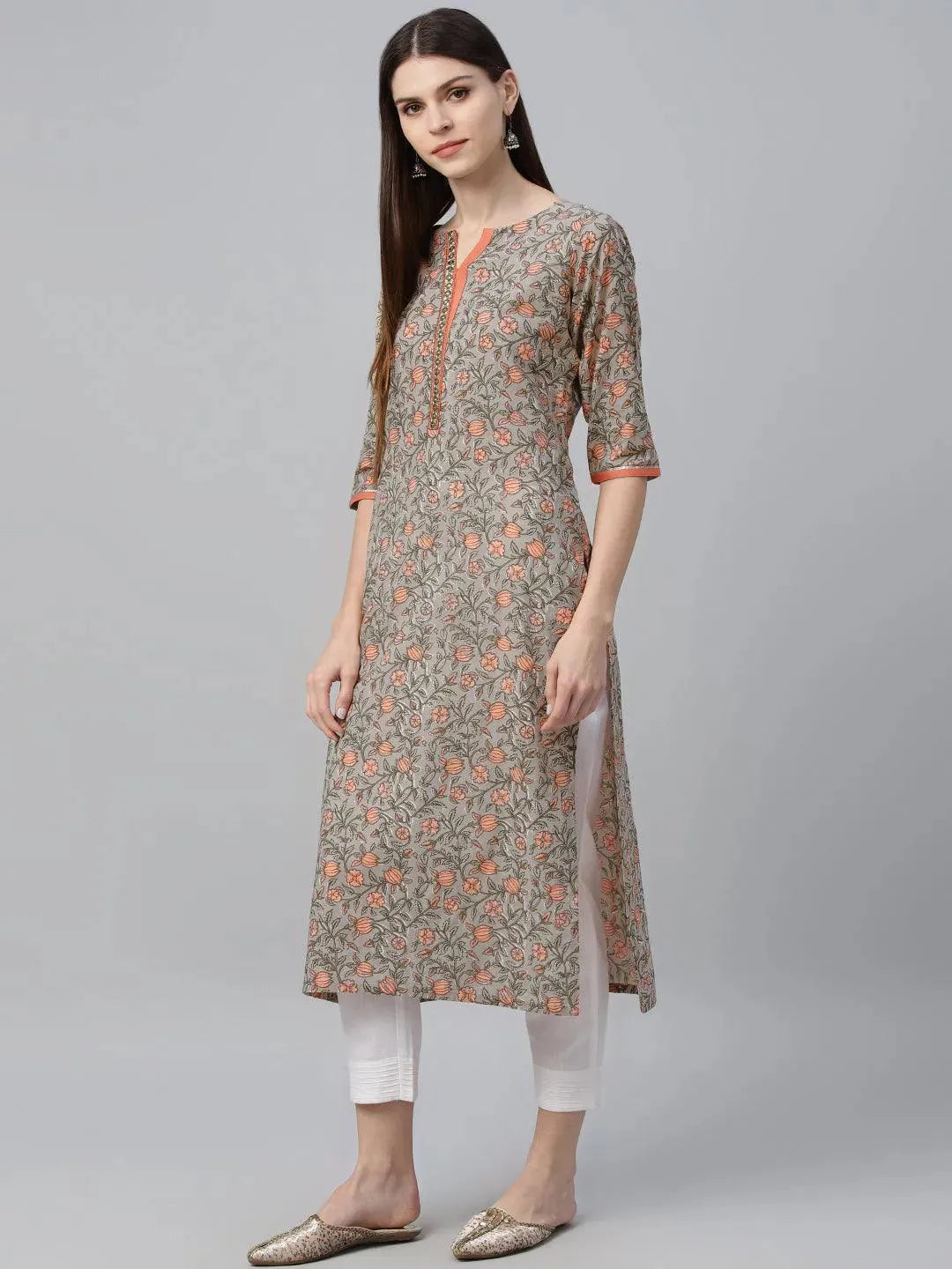 Multicoloured Printed Cotton Kurta - Libas