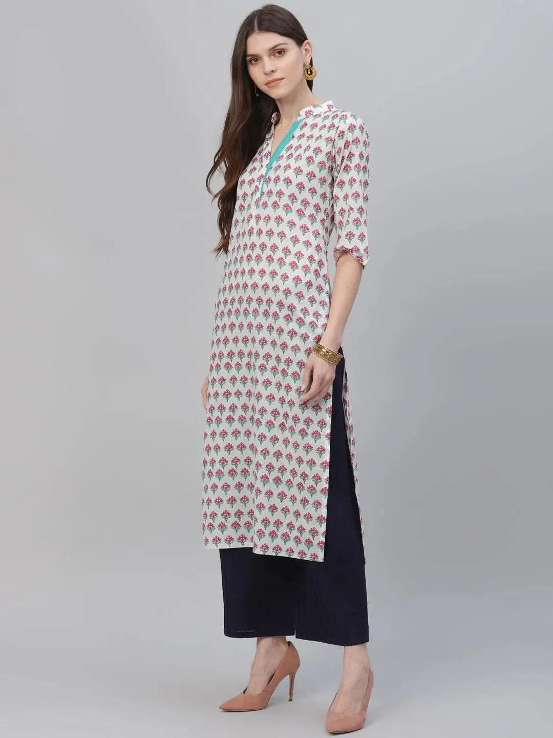 Multicoloured Printed Cotton Kurta - Libas 
