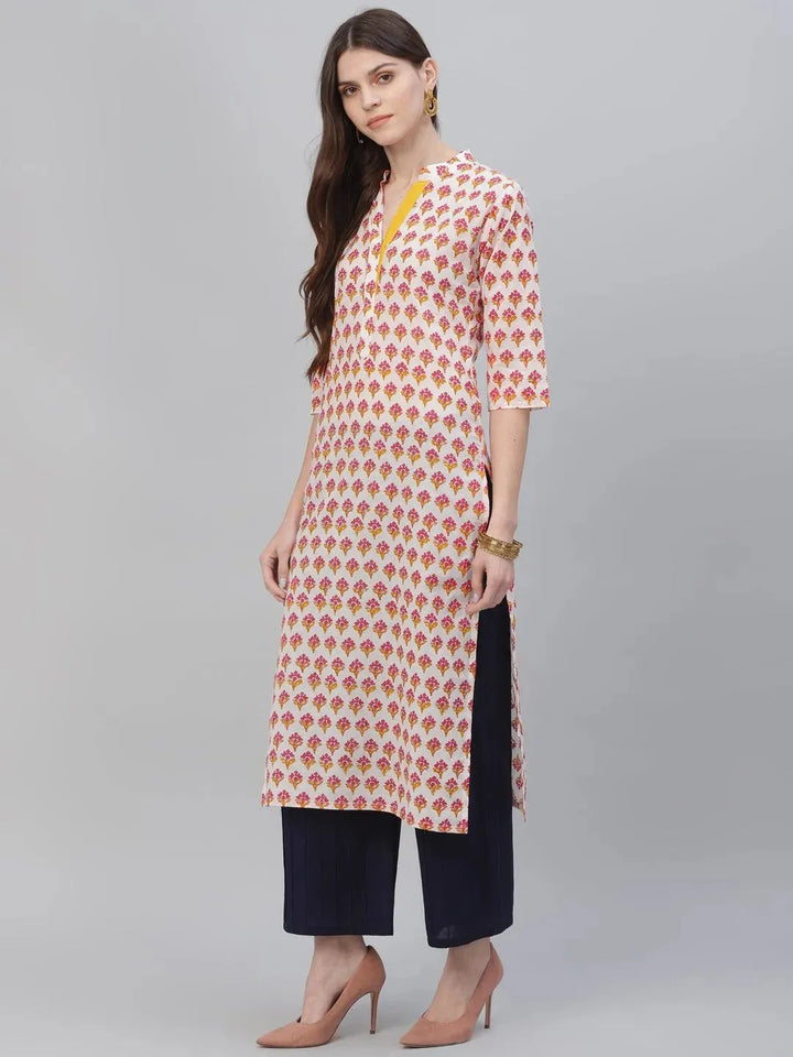 Multicoloured Printed Cotton Kurta - Libas