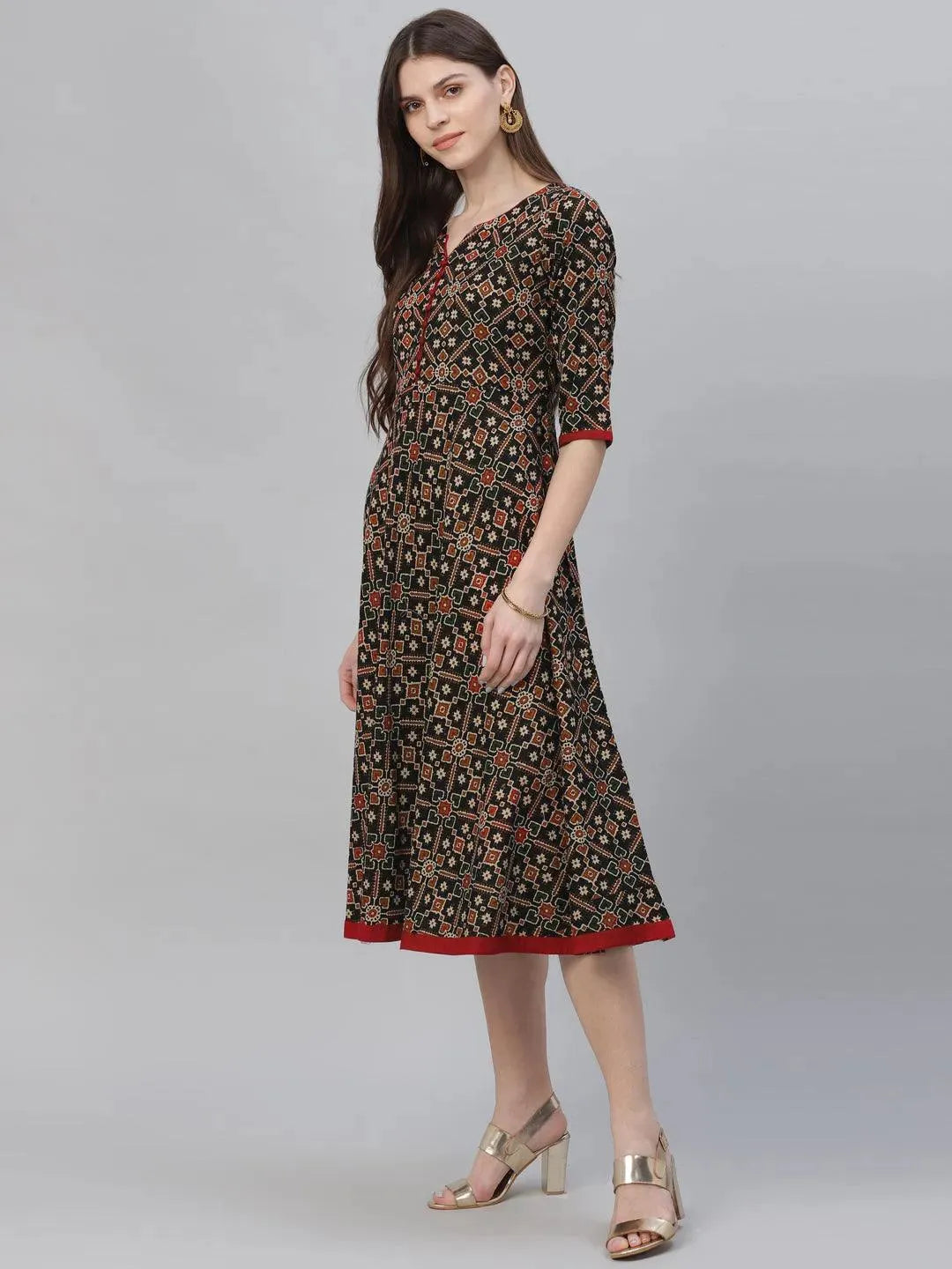 Multicoloured Printed Cotton Kurta - Libas