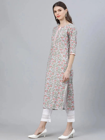 Multicoloured Printed Cotton Kurta - Libas