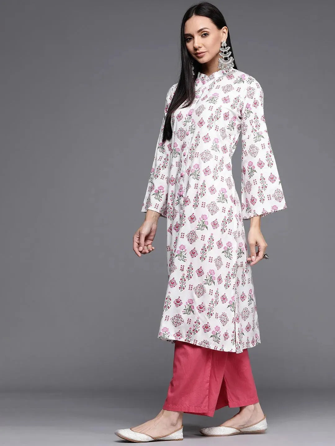 Multicoloured Printed Cotton Kurta - Libas 