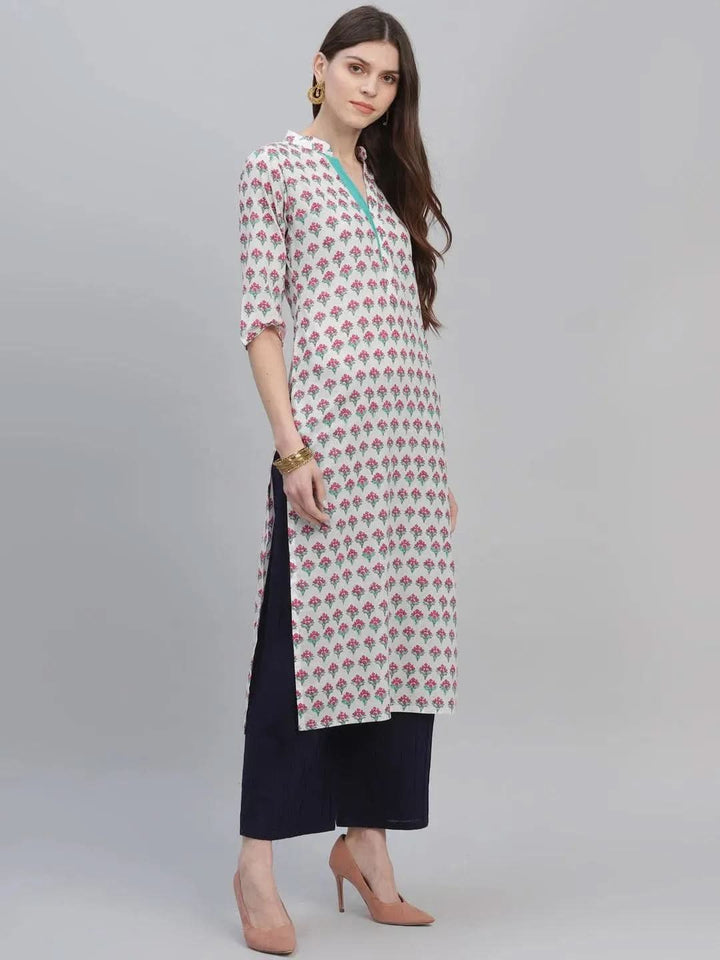 Multicoloured Printed Cotton Kurta - Libas