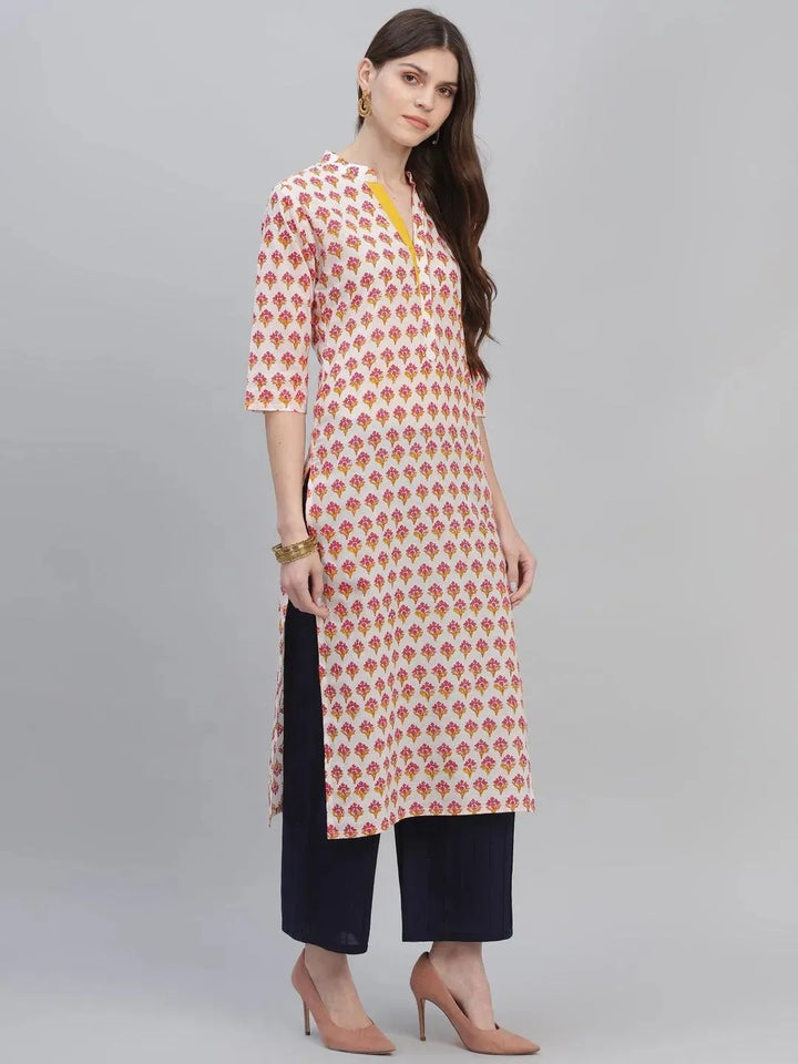 Multicoloured Printed Cotton Kurta - Libas