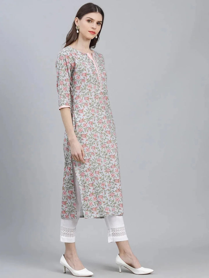 Multicoloured Printed Cotton Kurta - Libas